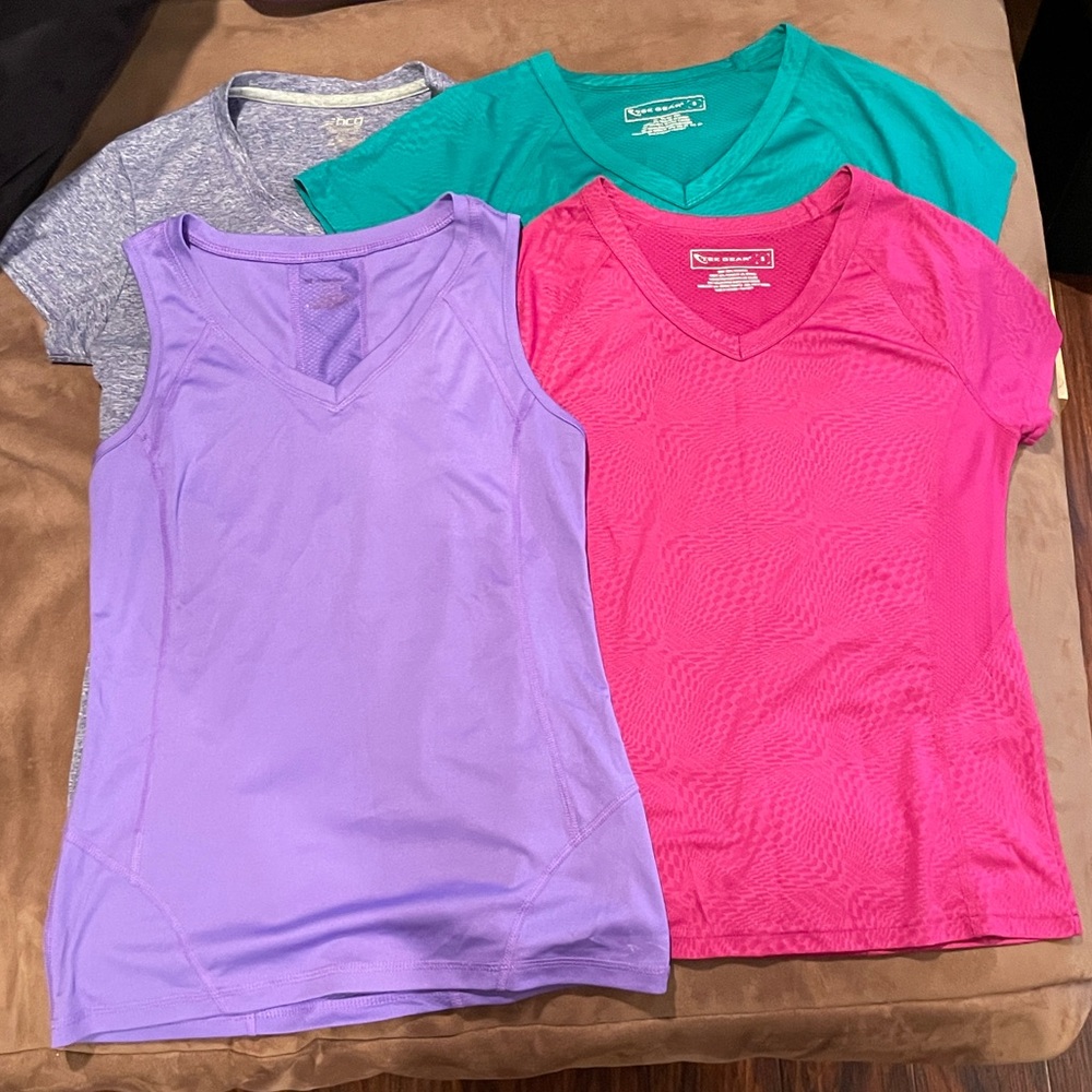 Lot of Four Women's Athletic Workout Tops - Fuchsia, Teal, Heather, Purple